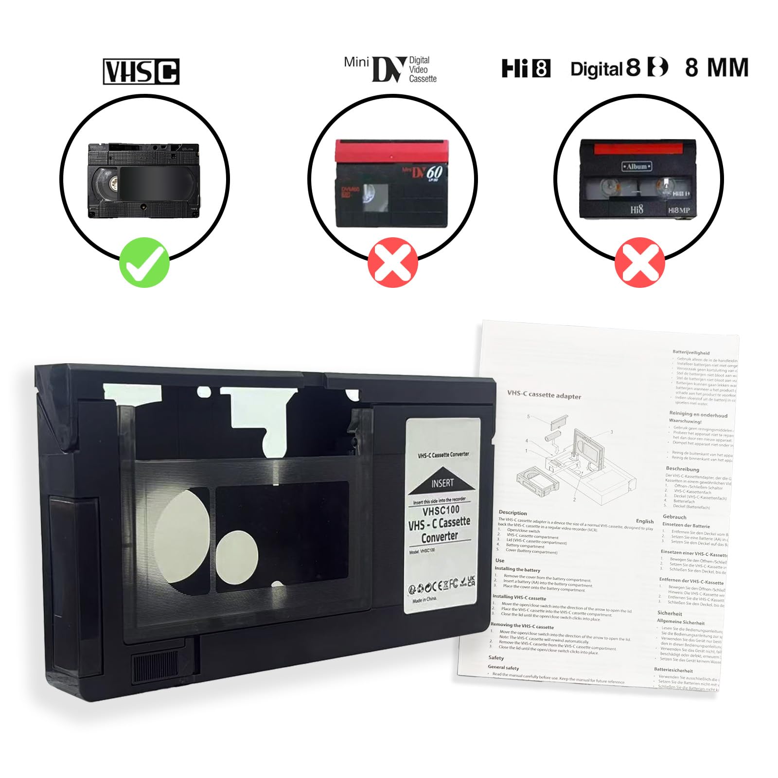 Adaptador de casete de cinta VHS-C para videocámaras motorizado, ideal para reproductor de videocámaras, reproductor de casete de video y conversión VHS a digital