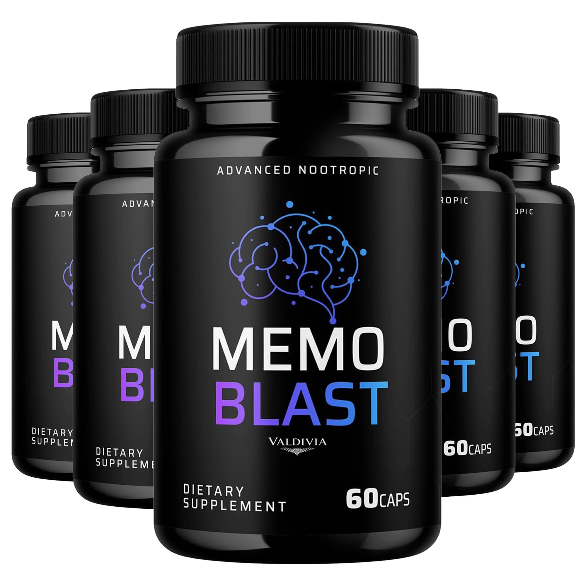 (5 Pack) Memo Blast Capsules - Official MemoBlast Premium Formula Supplement Pills, Advanced Support Formula for Overall Health & Wellness, All Natural Vive Nervo Review, 300 Capsules for 5 Months