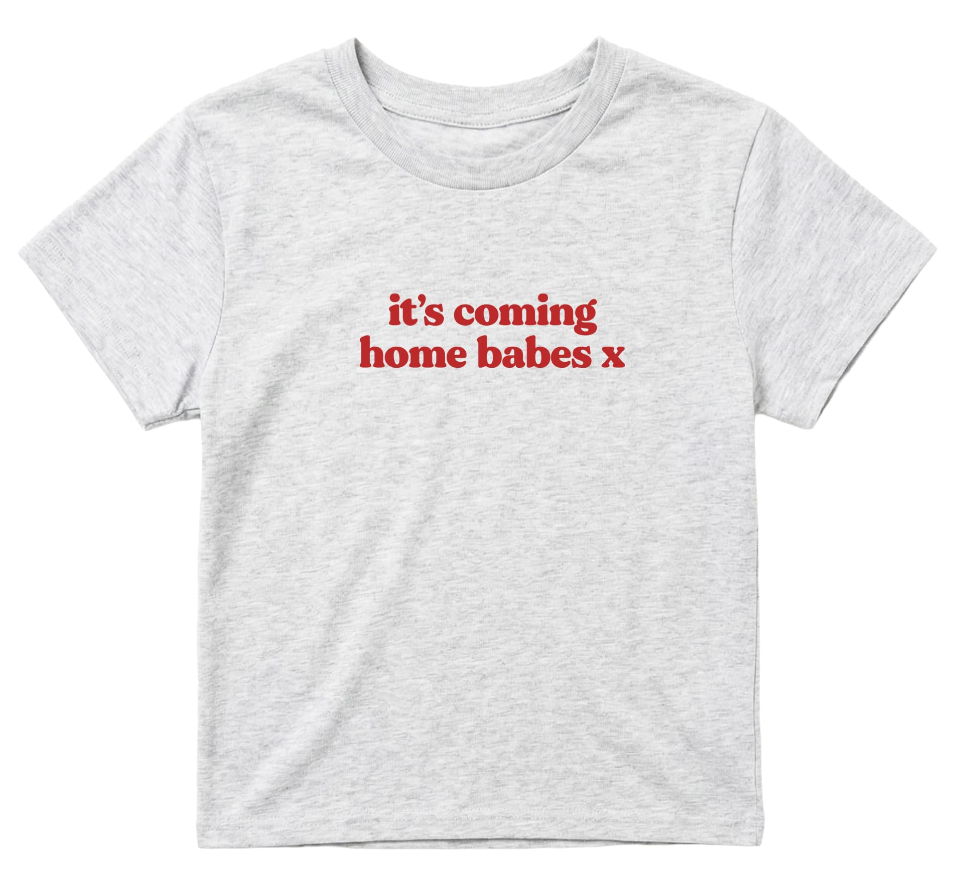 Sanfran Clothing It's Coming Home Babes x Baby Tee T-Shirt Top World Football Shirt England Scotland Country Team 2026 Soccer Womens Flag Varsity Shirt Ash (Red Text) - XXS