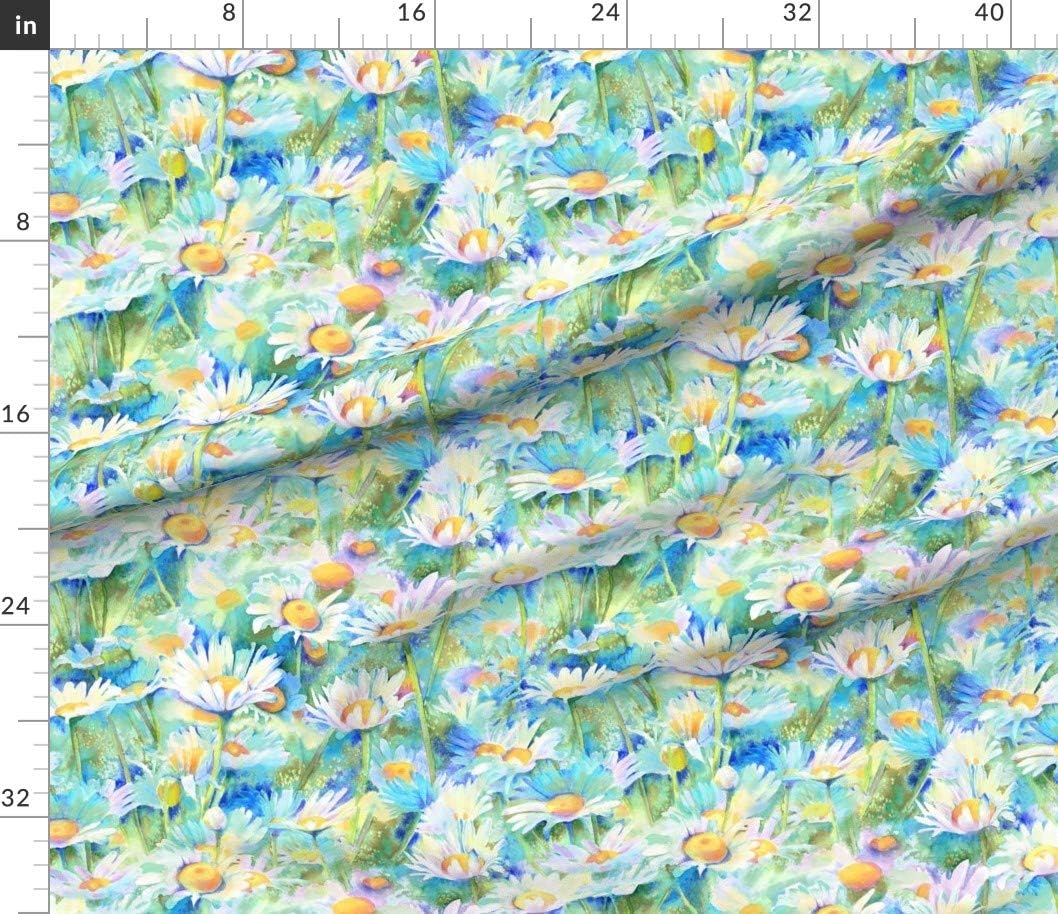 Spoonflower Fabric - Happy Daisies Flowers Watercolor Aquamarine Spring Blue Daisy Abstract Printed on Petal Signature Cotton Fabric by The Yard - Sewing Quilting Apparel Crafts Decor