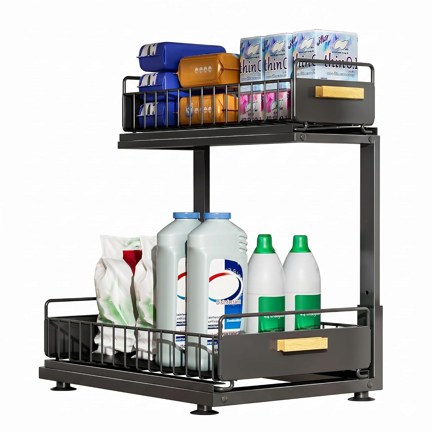 Adjustable 2 Tier Under Sink Organizer | Black L-Shaped Pull Out Sliding Cabinet Organizer for Kitchen & Bathroom | Heavy Duty Metal Frame Storage Shelf, 3 Secure Mounting Options, Rust Proof-picture-20
