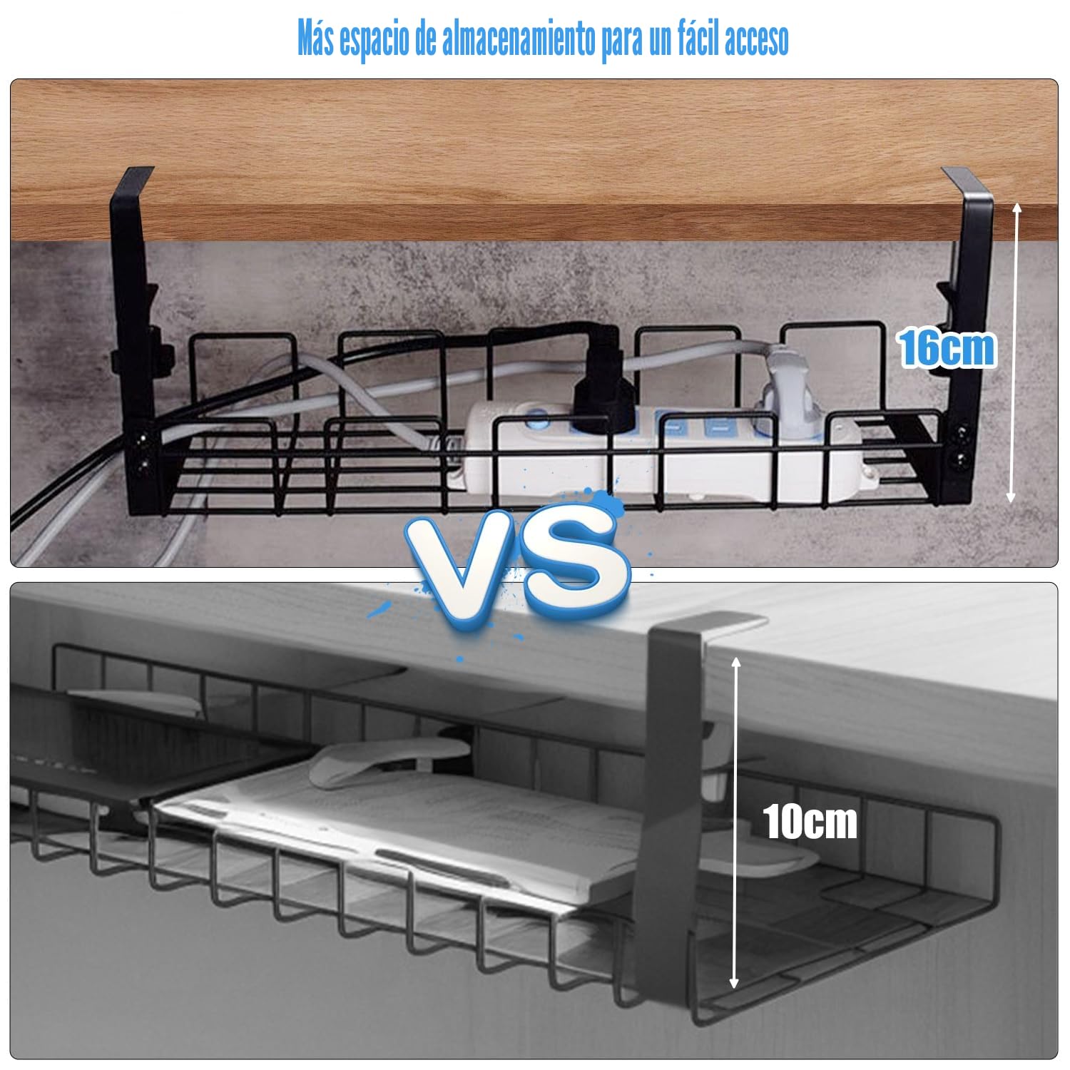 Bandeja de Gestión Cables Debajo Mesa Escritorio Gaming,Organizador de Cables,Accesorios para Almacenar y Esconder Cables, Regleta de Soporte para Ordenador,Oficina (1 Piezas)