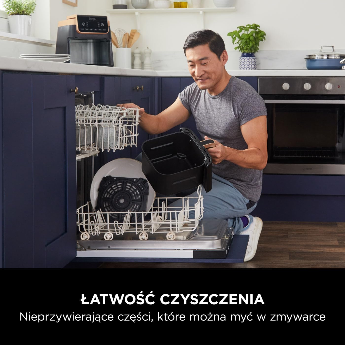 Ninja Air Fryer MAX PRO Frytkownica beztłuszczowa 6,2 l, nie używa oleju, jedna duża kwadratowa szuflada, rozmiar rodzinny, powłoka nieprzywierająca, kosz i talerz na chrupiące dania, AF180EUCP