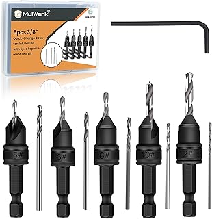 MulWark Countersink Drill Bit Set, 11 PCS Counter Sink Drill Bits Adjustable, #5, #6, #8, #10, #12, HSS Woodworking Drill Bit Set with 3/8" Quick-Change Shank and Storage Box– Christmas Edition Gift