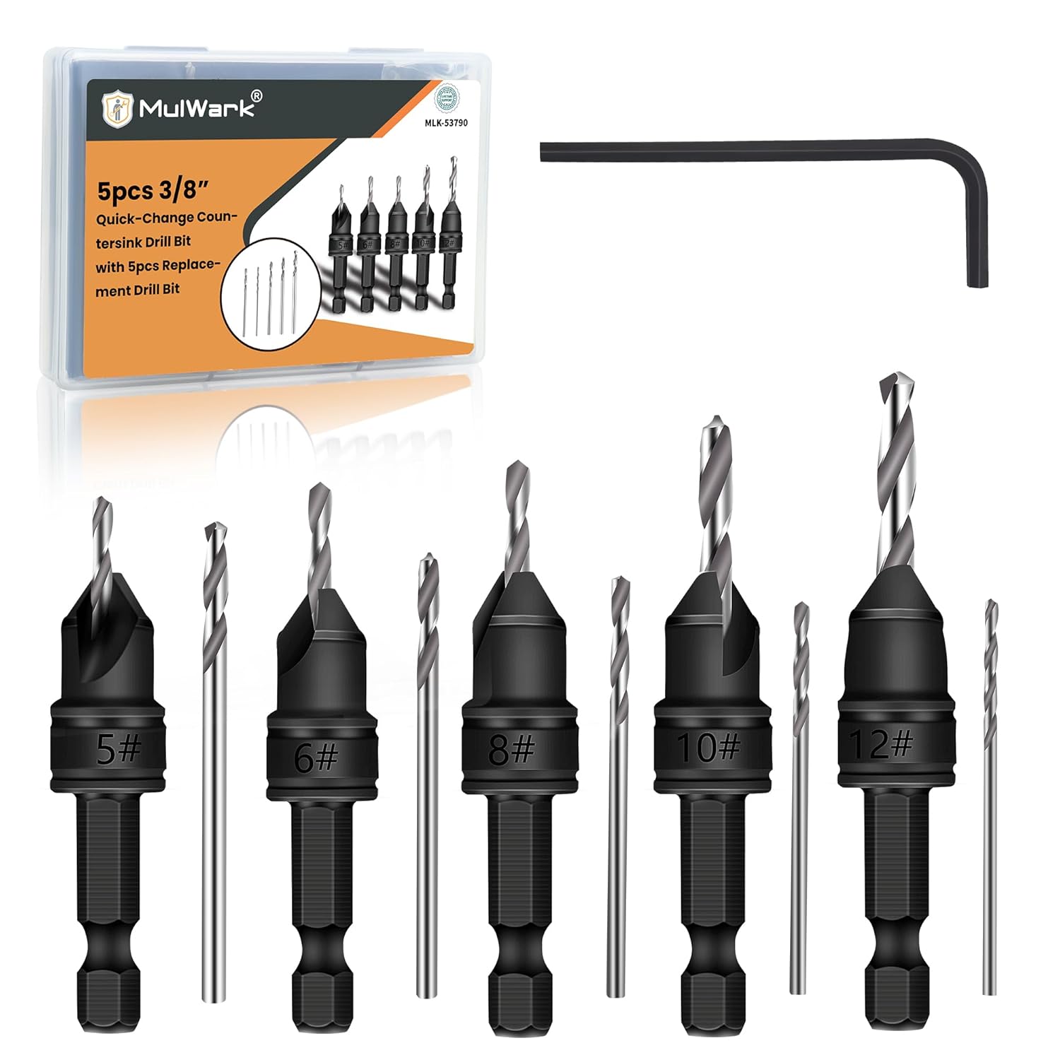 MulWark Countersink Drill Bit Set, 11 PCS Counter Sink Drill Bits Adjustable, #5, #6, #8, #10, #12, HSS Woodworking Drill Bit Set with 3/8″ Quick-Change Shank and Storage Box– Christmas Edition Gift