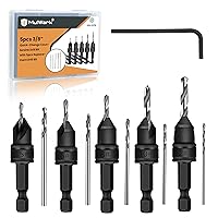 Vista 1 de MulWark Countersink Drill Bit Set, 11 PCS Counter Sink Drill Bits Adjustable, #5, #6, #8, #10, #12, HSS Woodworking Drill Bit Set with 3/8