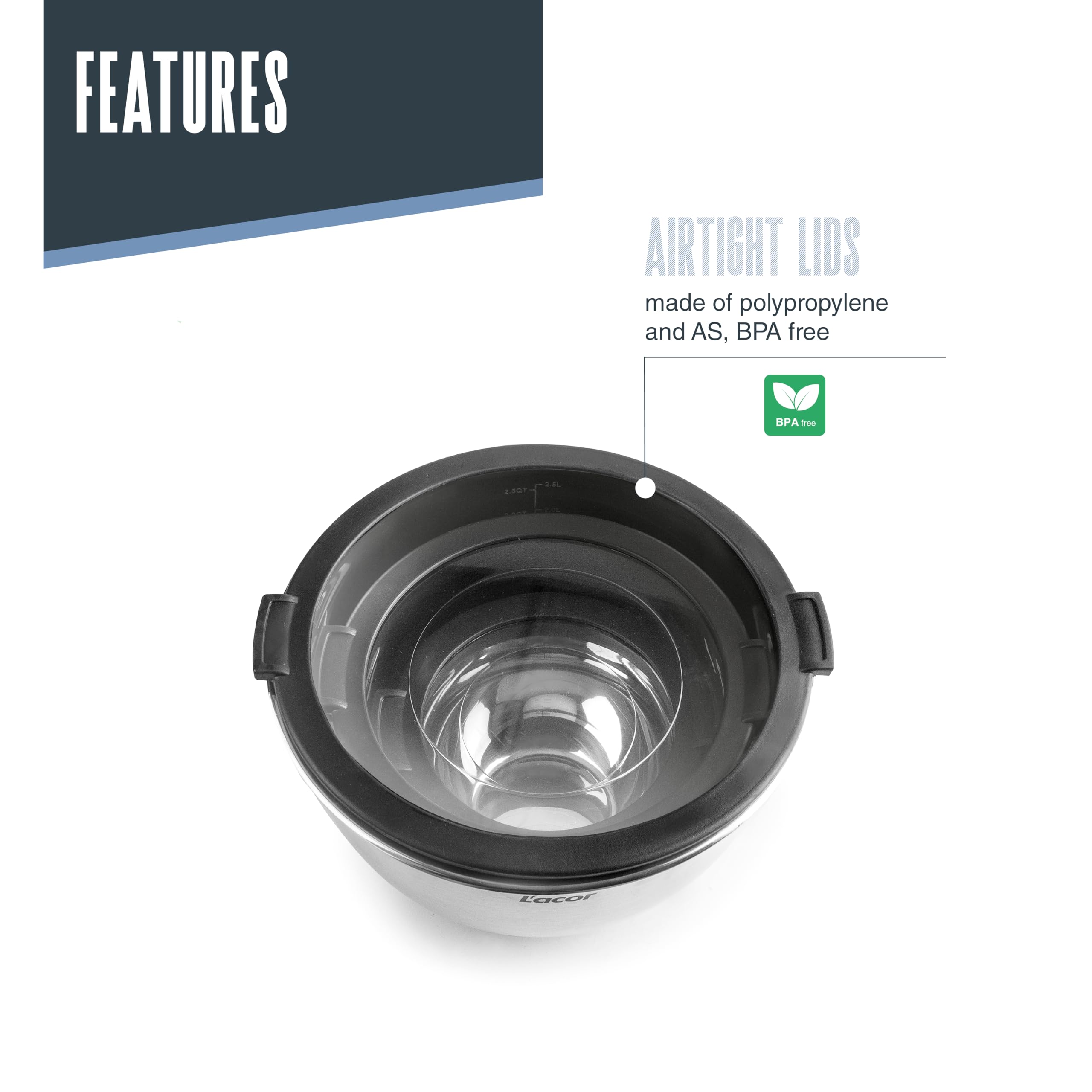 LACOR 60049 - Ensemble 3 adaptable, empilable, avec couvercle hermétique | Ustensile professionnel durable; conçu pour un rendement optimal y nettoyage rapide et facile au lave-vaisselle