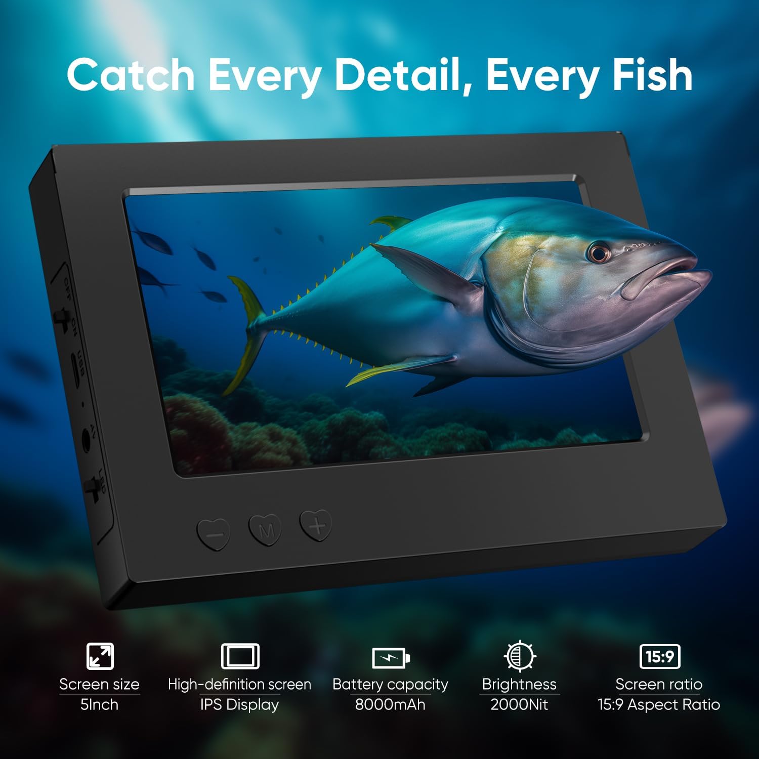 Underwater Fishing Camera 5 Inch, 1000TVL IPS Monitor Fish Finder, Wide Angle IP68 Waterproof, Infrared Night Vision with 65ft Cable for Ice, River and Boat-S1 3 71HPml4J2dL. AC SL1500