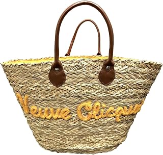 Shopping Bag Seagrass Nature Market Basket with brown Leather Handles