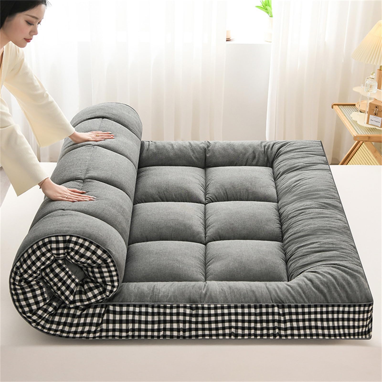 Materasso Giapponese da Pavimento, Materasso Futon Spesso, Materassino, Materasso Pieghevole Arrotolabile, Materasso for Dormitorio, Cuscino da Pavimento, Letto(Gray,80x200cm)