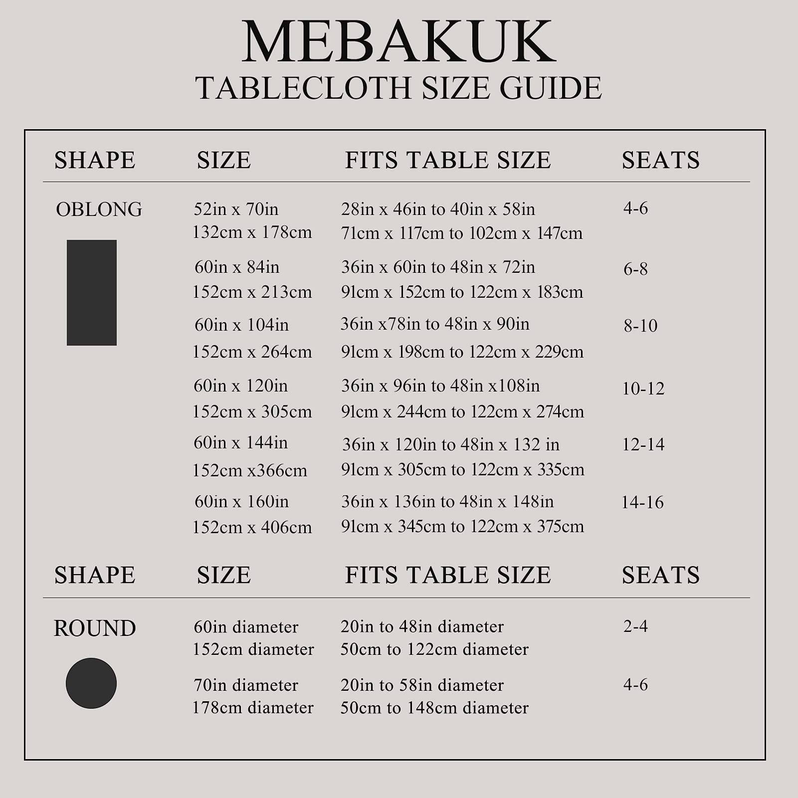 Mebakuk Mantel Rectangular de Lino para casa de Campo, Impermeable, antiencogimiento, Suave y Resistente a Las Arrugas, Mantel Decorativo para Cocina (60 x 84 Pulgadas (6-8 Asientos), Color Blanco