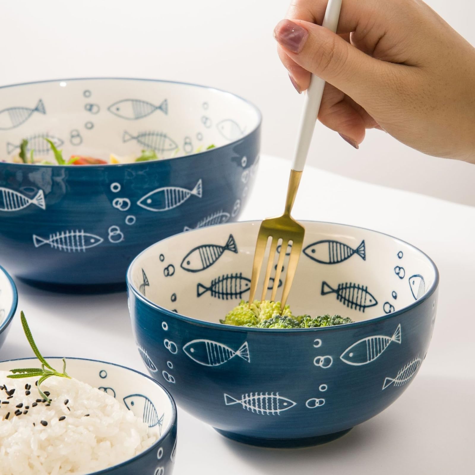 Cuenco de arroz de cerámica de color bajo vidriado con personalidad exquisita japonesa, práctico juego de comida para dos personas (juego de nueve piezas)