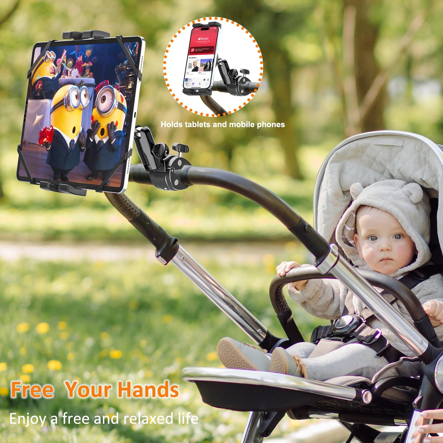 Soporte Tablet Motocicleta Bicicleta [Muy Estable y Duradero] Soporte Tablet Barco Bici Carretera Moto Carrito de Bebe Eliptica, Abrazadera Manillar Tubo para iPad, Galaxy Tab, Móvils, 4-13"