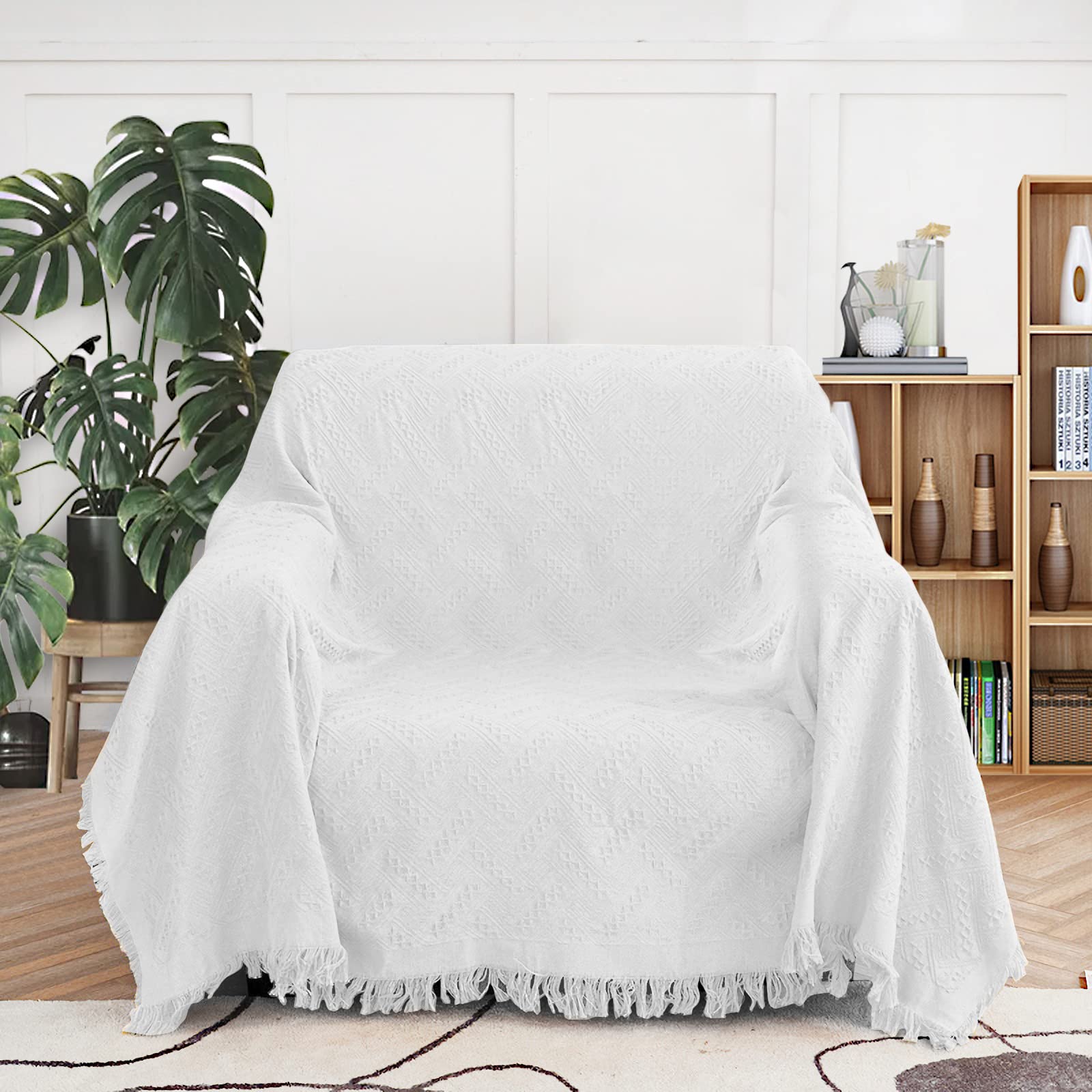 MEETSKY White Couch Cover Sofa Covers Slipcover for Loveseat Recliner Chair Futon, Washable Protector Thick Breathable Fabric, Living Room/Bedroom