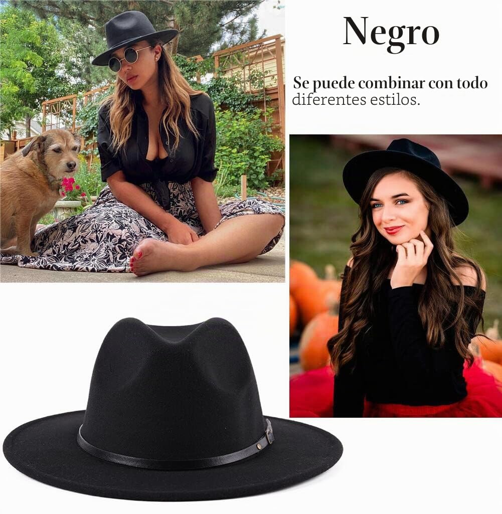 ericotry Sombrero Fedora Unisex de Mezcla de Lana clásica con Hebilla de cinturón, Sombrero de ala Ancha, Gorra de Iglesia, Derby, Sombrero de Jazz, Gorras Trilby para Hombres y Mujeres, Bodas