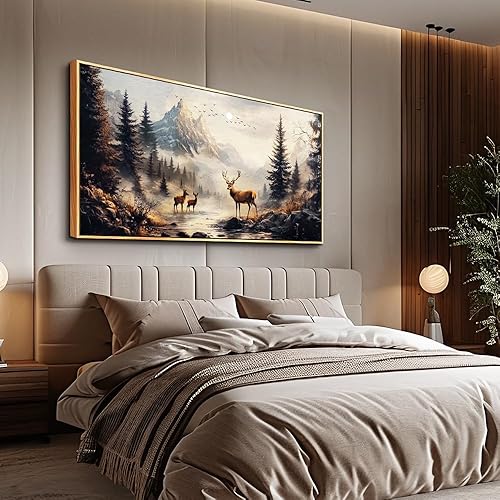 Miniatura 5 de KELIYUAN Lienzo decorativo de pared para sala de estar, decoración de pared grande para dormitorio, pintura de paisaje de alce, montaña, fotos,