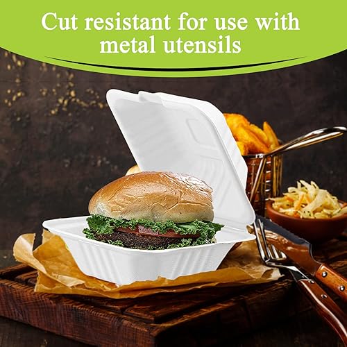 Vista 17 de three leaf Abrazadera de bagazo de 8 x 8 pulgadas, 1 compartimento, 50 unidades de alta resistencia, súper fuerte, natural, ecológica, desechable