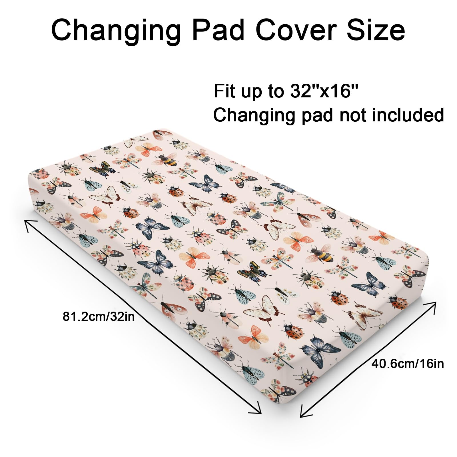 Watercolor Bees Butterflies Moth Floral Baby Changing Table Covers Boy Girl 32''x16'' Spring Forest Beetles Bees Flowers Pink Fitted Diaper Change Table Mats Soft Breathable Cradle & Bassinet Sheets