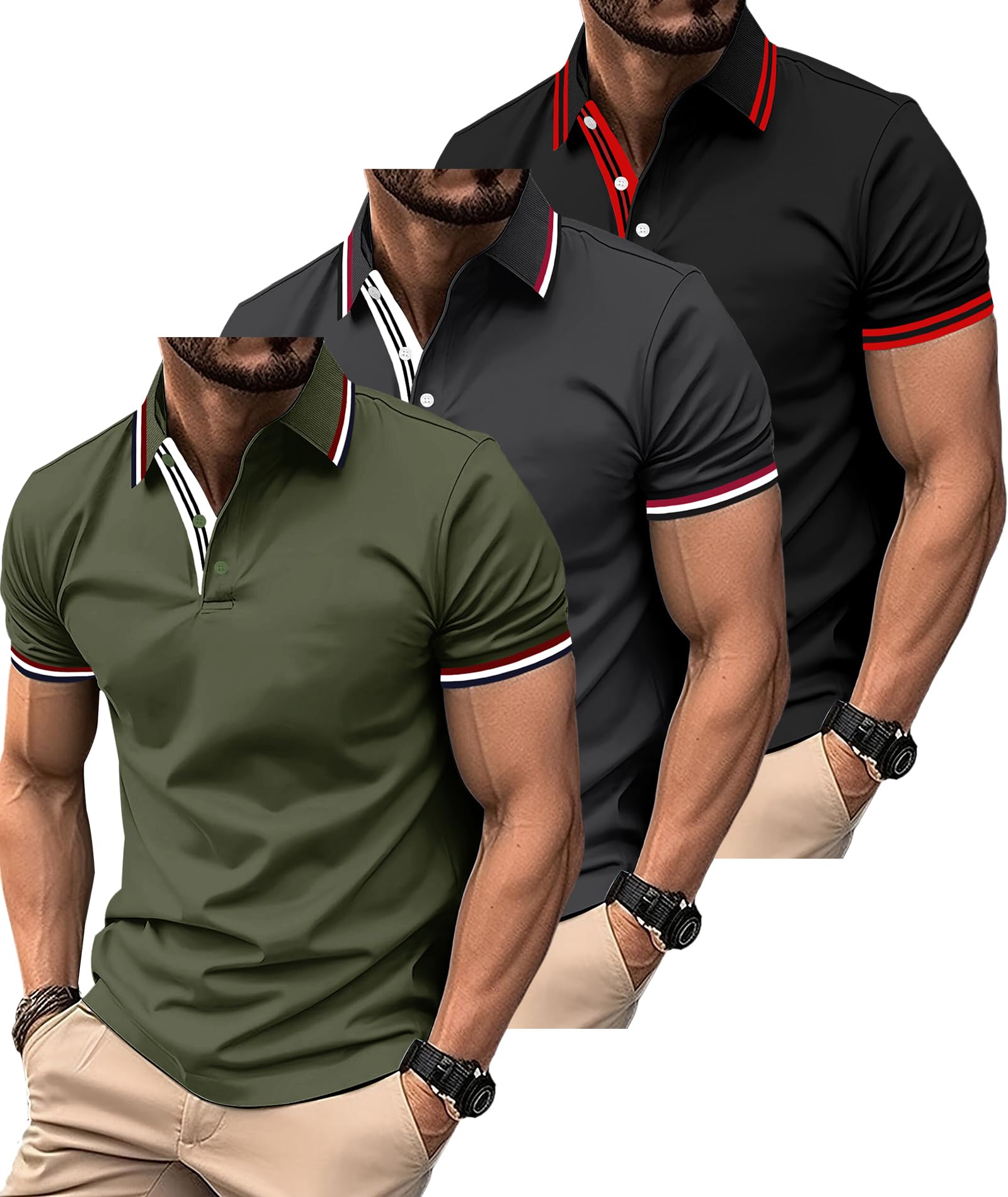 SwissWell 3er Pack Poloshirt Herren Kurzarm Golf T-Shirt für Herren Atmungsaktiv Polo Shirts Männer
