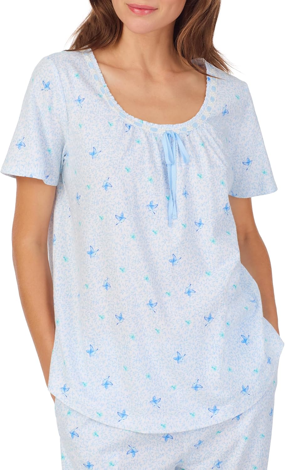 Carole Hochman Pajama Sets for Women 2 Piece Cotton Knit Lightweight Short Sleeve Long PJ Pant Lounge Set - Image 4