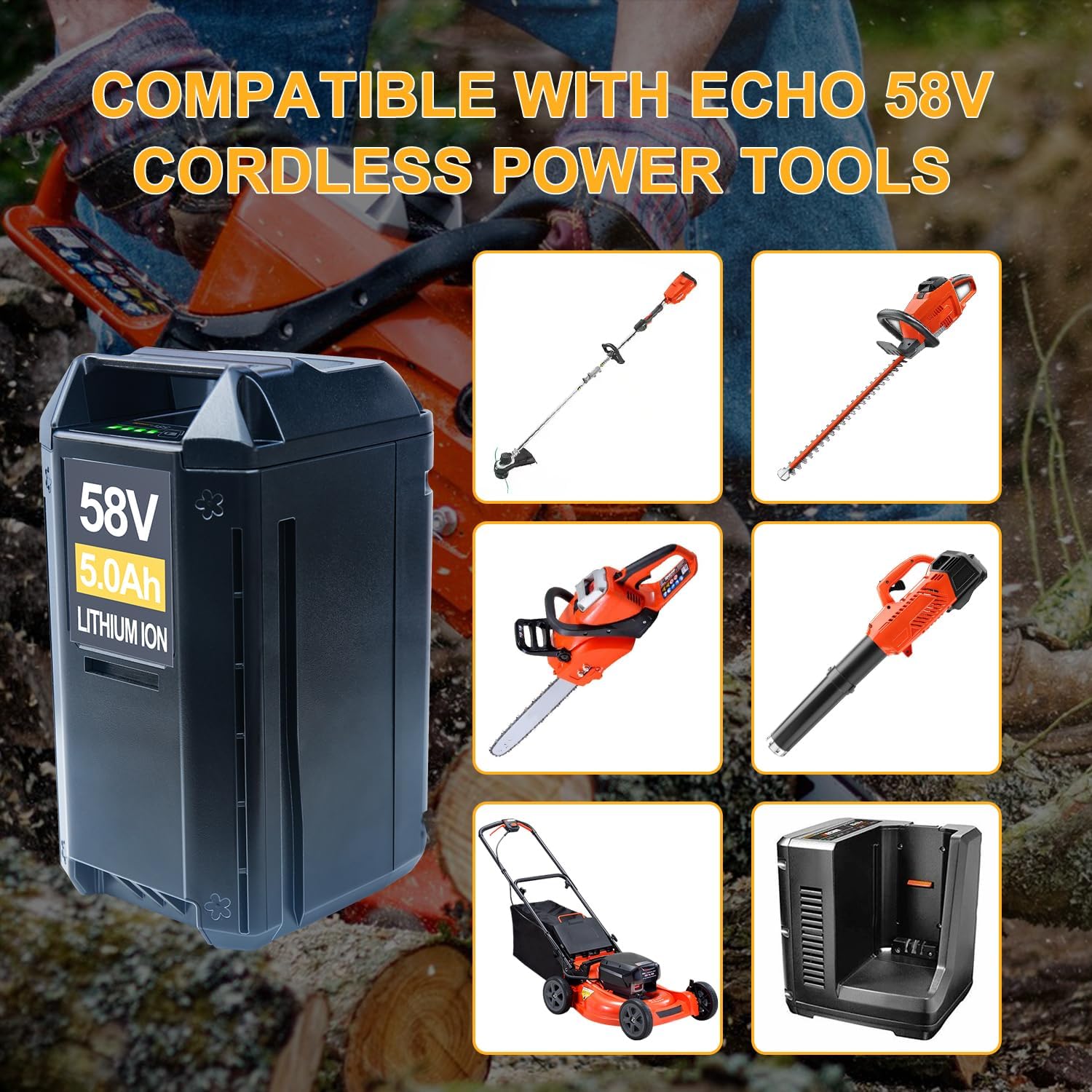 DTK Battery Replacement for Echo 58V 5.0Ah Battery CBP-58V40 CBP-58V CHT-58V CDST-58V Cordless Tool