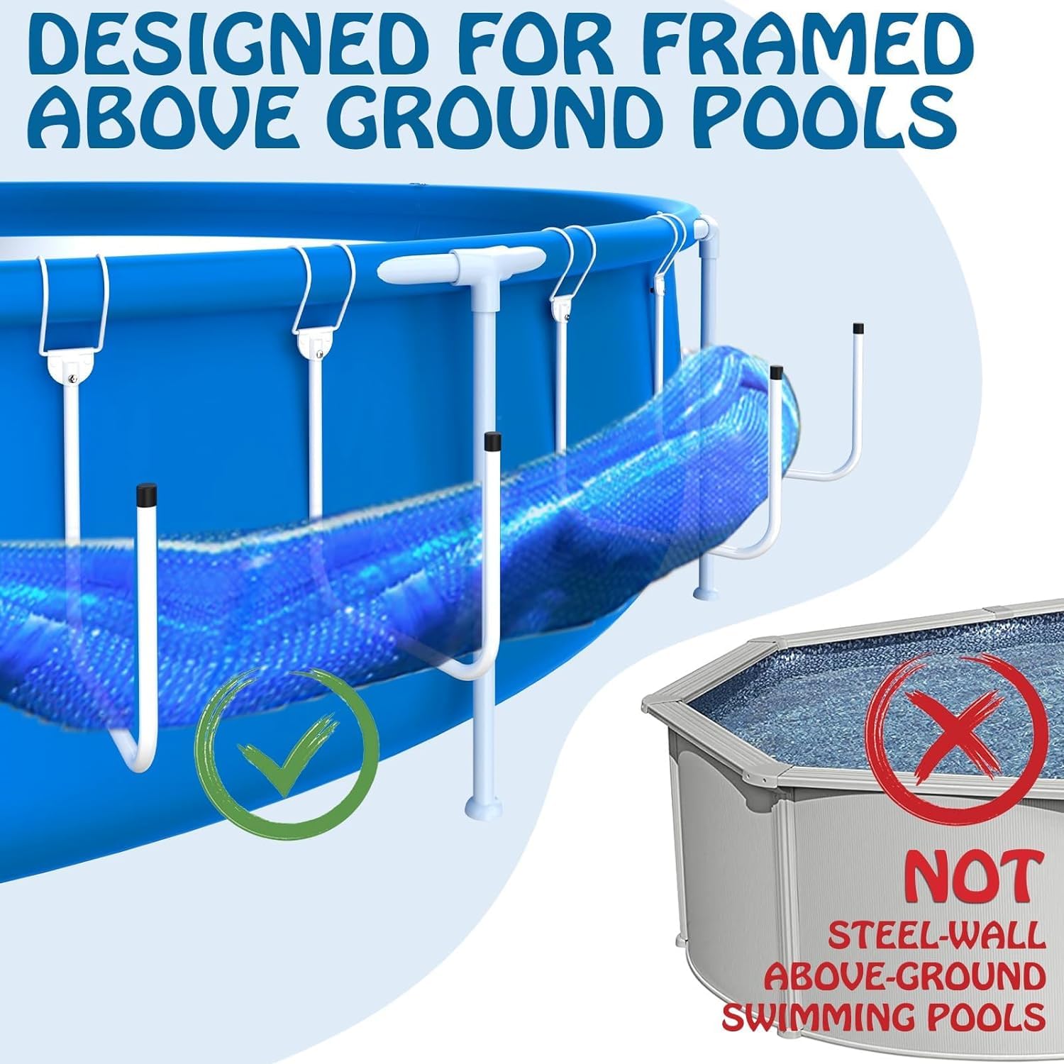 Lot de 4 Supports de Bâche de Piscine Solaire, Crochets de Rangement Réglables pour Garder La Couverture Solaire Hors du Sol, Tube en Fer en Forme de U pour Piscines Hors Sol Encadrées