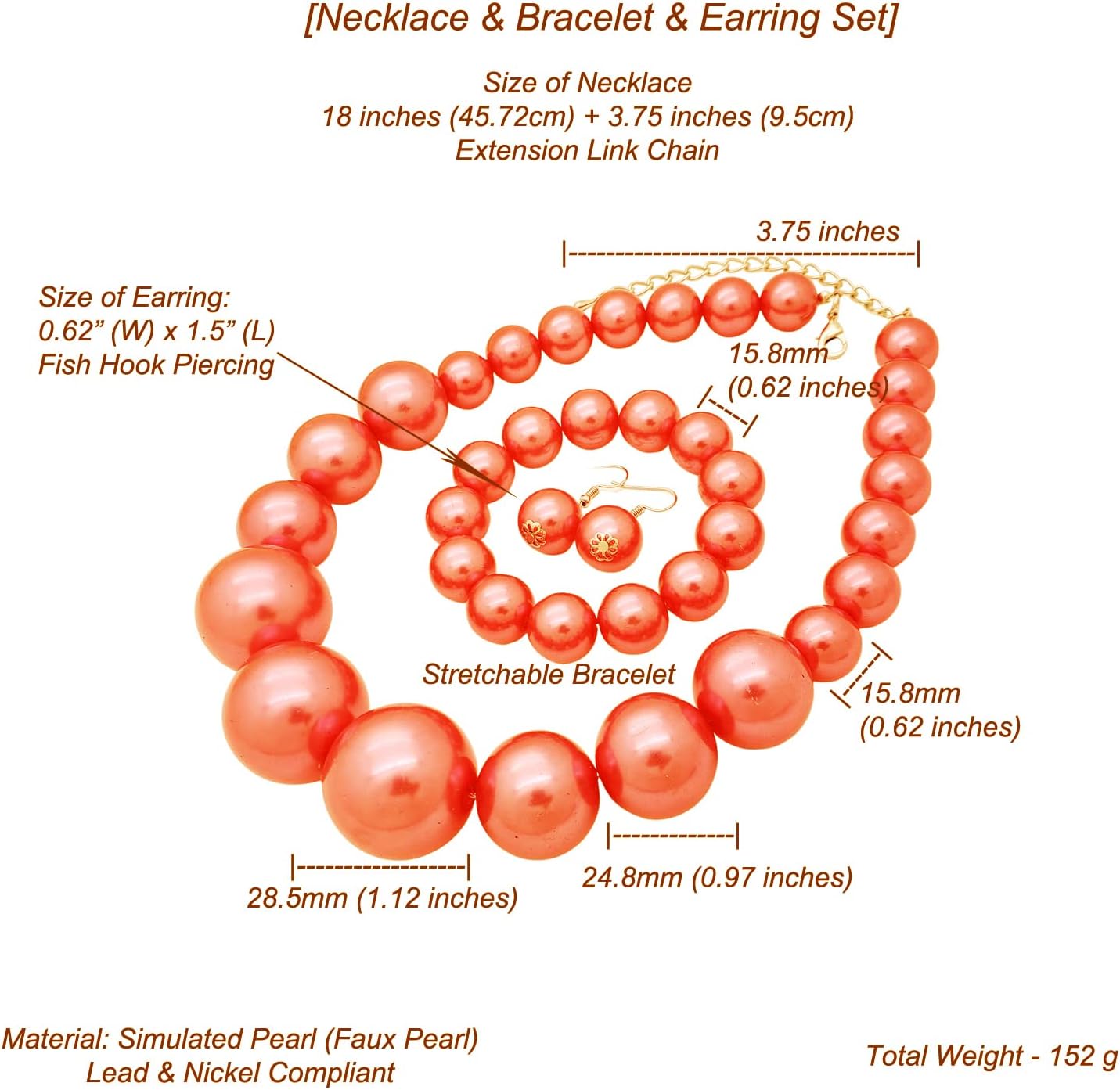 Women's Chunky Large Simulated Pearl Statement Necklace, Bracelet, Earring Set - Image 3