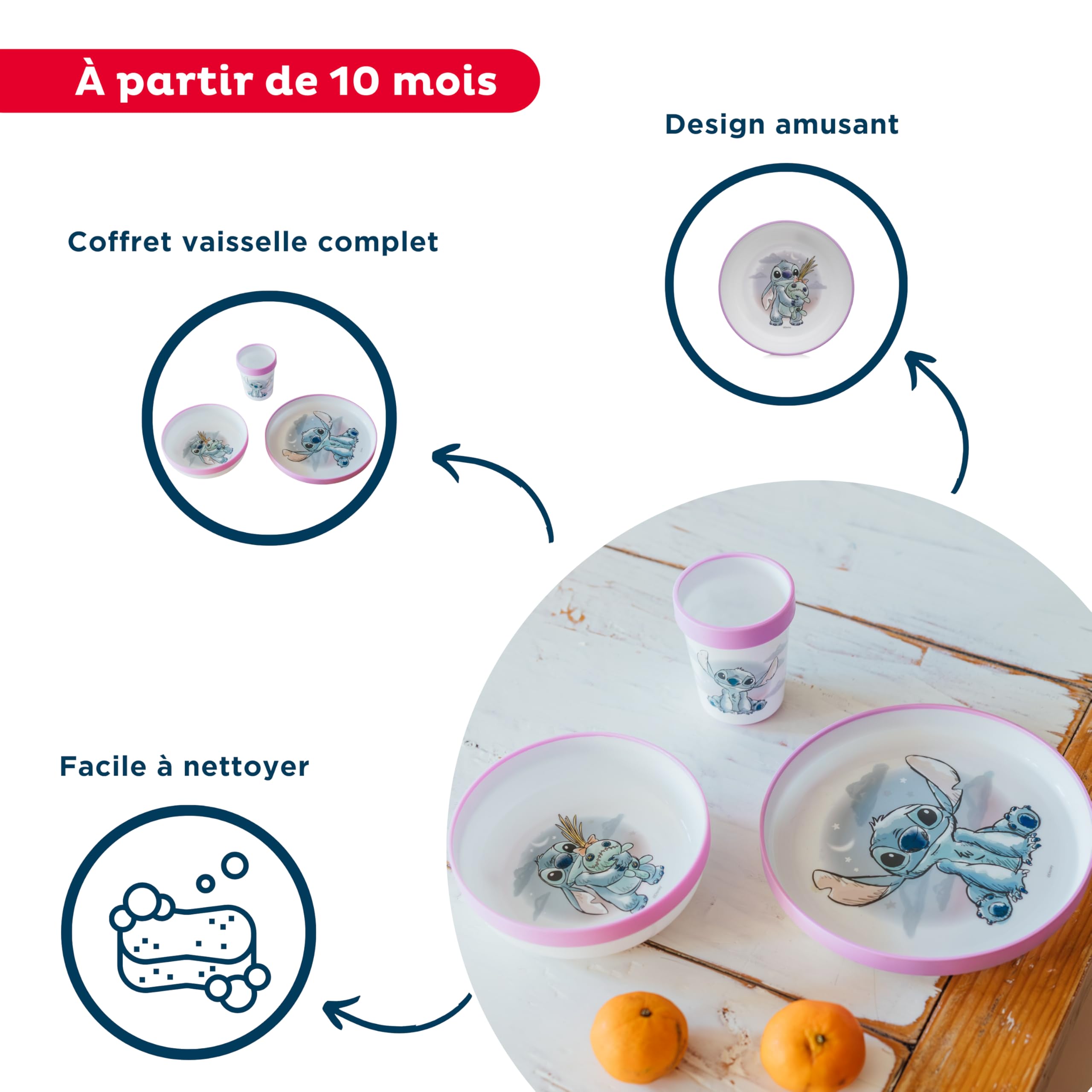 Disney Baby Lilo & Stitch - Complete Lilo and Stitch Set - Non-Slip Tableware - Microwave Safe - Perfect for Kids - Ages 10+ Months - Image 4