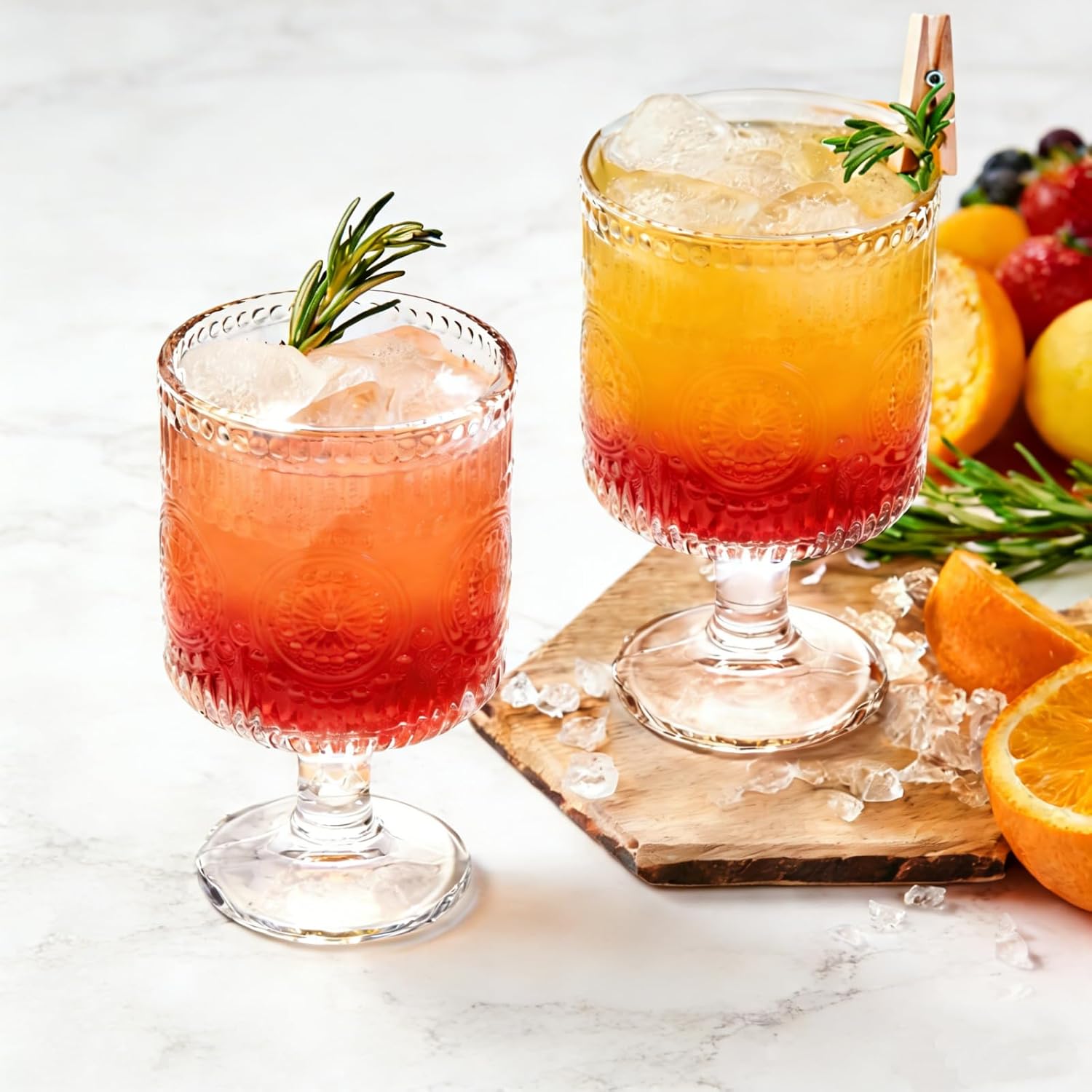 6 Pack Vintage Goblet Glasses, 8 OZ Embossed Floral Glass Cup, Clear Romantic Wine Glassware, Unique Pressed Pattern Stemware, Mixed Drink Glasses Set for Cocktail, Juice,Whiskey, Beer - Image 4