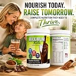 Maximum Kids Complete ORGANIC Powder Mix - Great TASTING, EASY to use, complete nutritional drink with 26 vitamins & Minerals, 20g of Plant Protein, 3g of Fiber. Kid TESTED! Parents APPROVED!