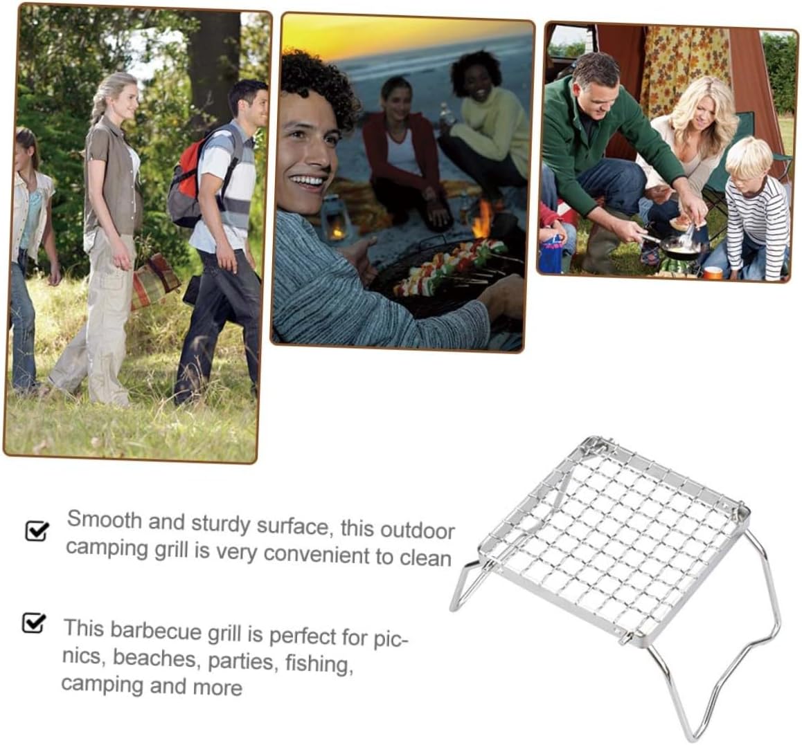 DOITOOL Stainless Steel Camping Grill Rack Folding Outdoor Barbecue Fire Pit Grill Portable Picnic Bbq Cooking for Hiking and Campfire Cooking
