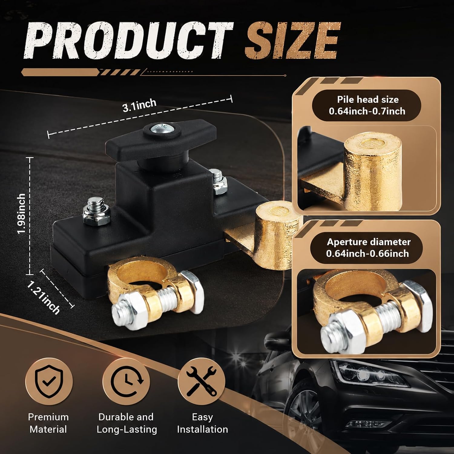 12V/24V Car Battery Disconnect Switch,100A Heavy Duty Car Battery Switch Disconnect with Easy Wiring for Batteries Protection,Portable Marine Disconnects Switches Cars Accessories