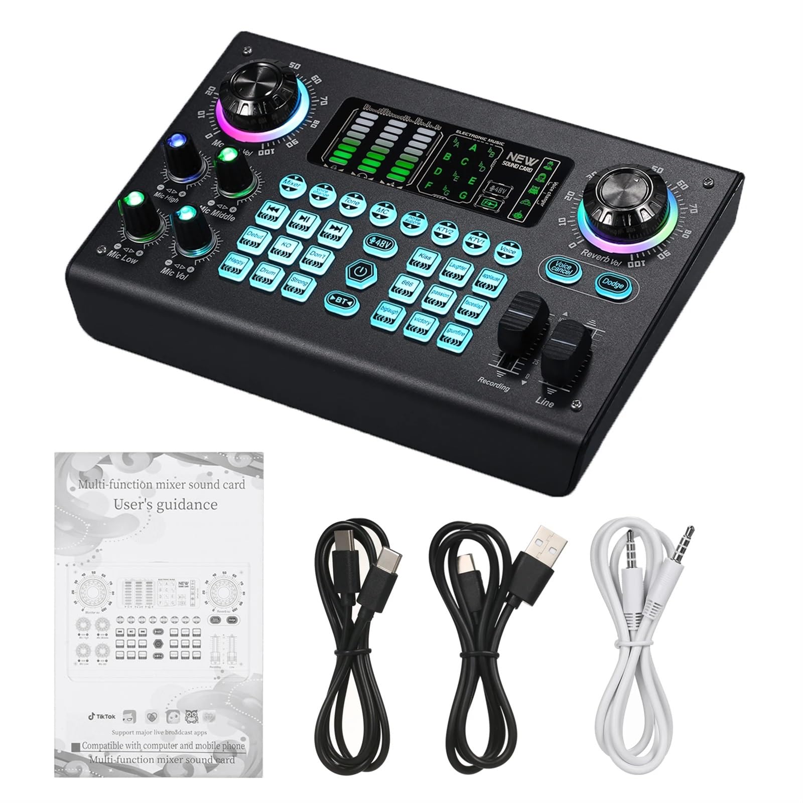 Controllore DJ Mixer multifunzione Scheda audio digitale portatile Console di missaggio USB BT Alimentazione Phantom 48V incorporata Mixer live professionale