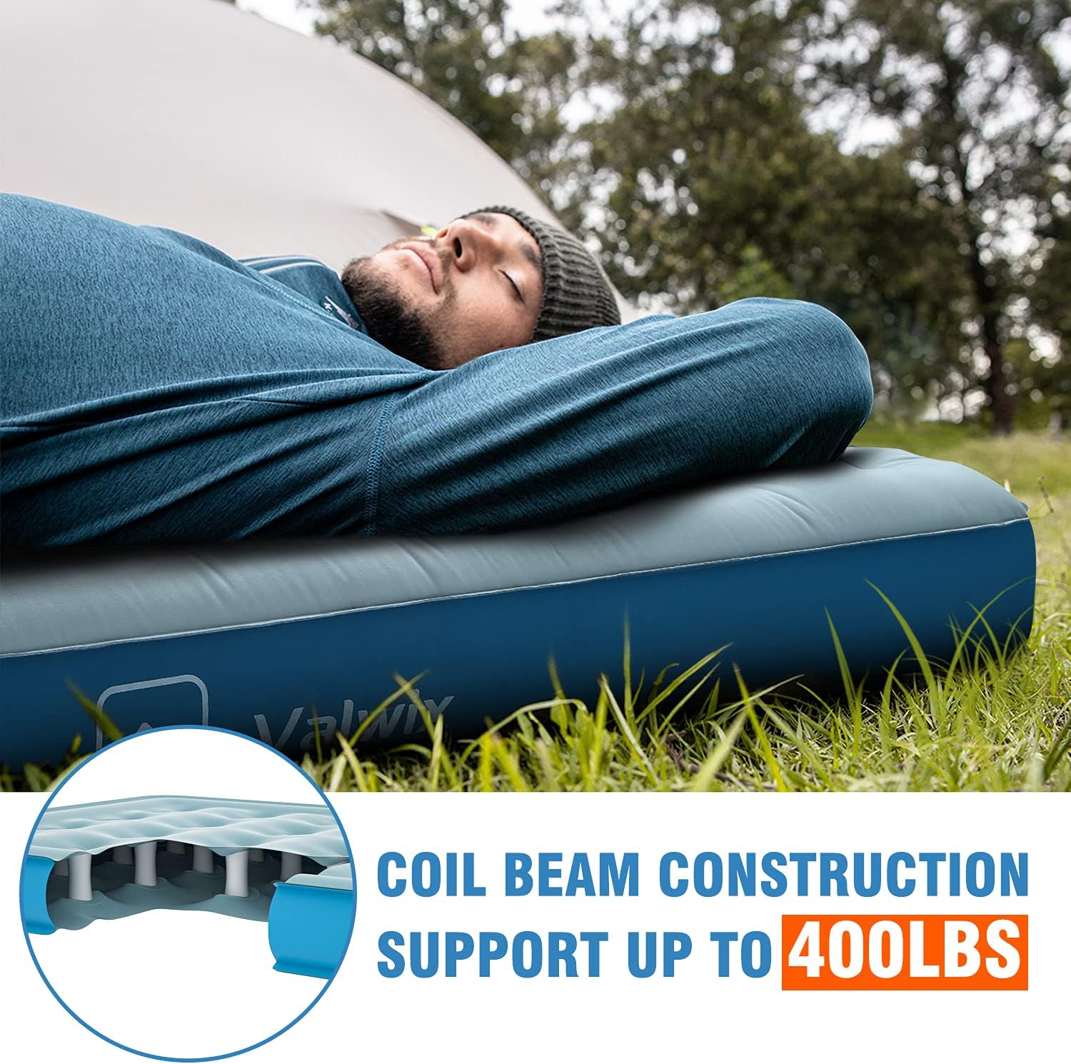 Valwix Twin Camping Air Mattress with USB Rechargeable Built in Pump - No-Leak Air Bed for Camp, Inflatable Blow up Bed w/ Portable Pump, Travel Bag for Tent Camping & Home, 400LBS Capacity : Sports & Outdoors