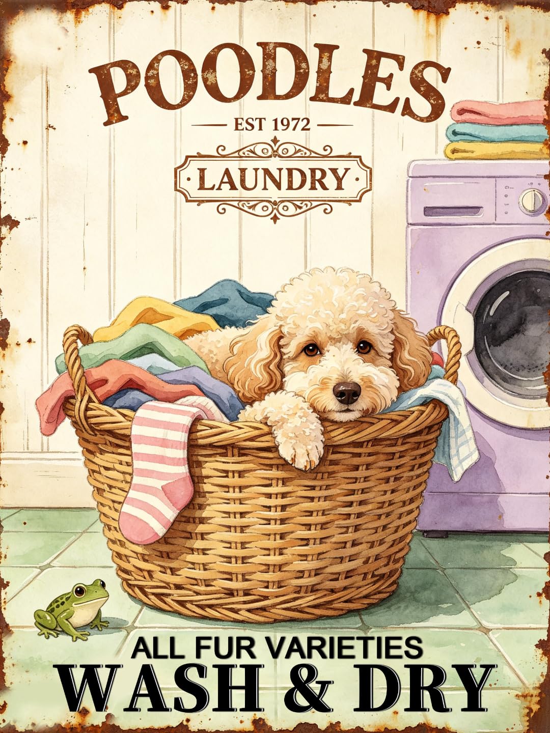 Vintage Poodles Dog Laundry Tin Sign 60x80cm