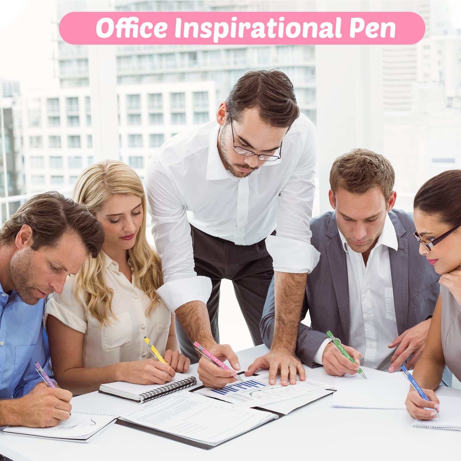 10 Stück Motivations-Kugelschreiber Mit Stylus – Inspirierende Zitate, Metall, Schwarze Tinte