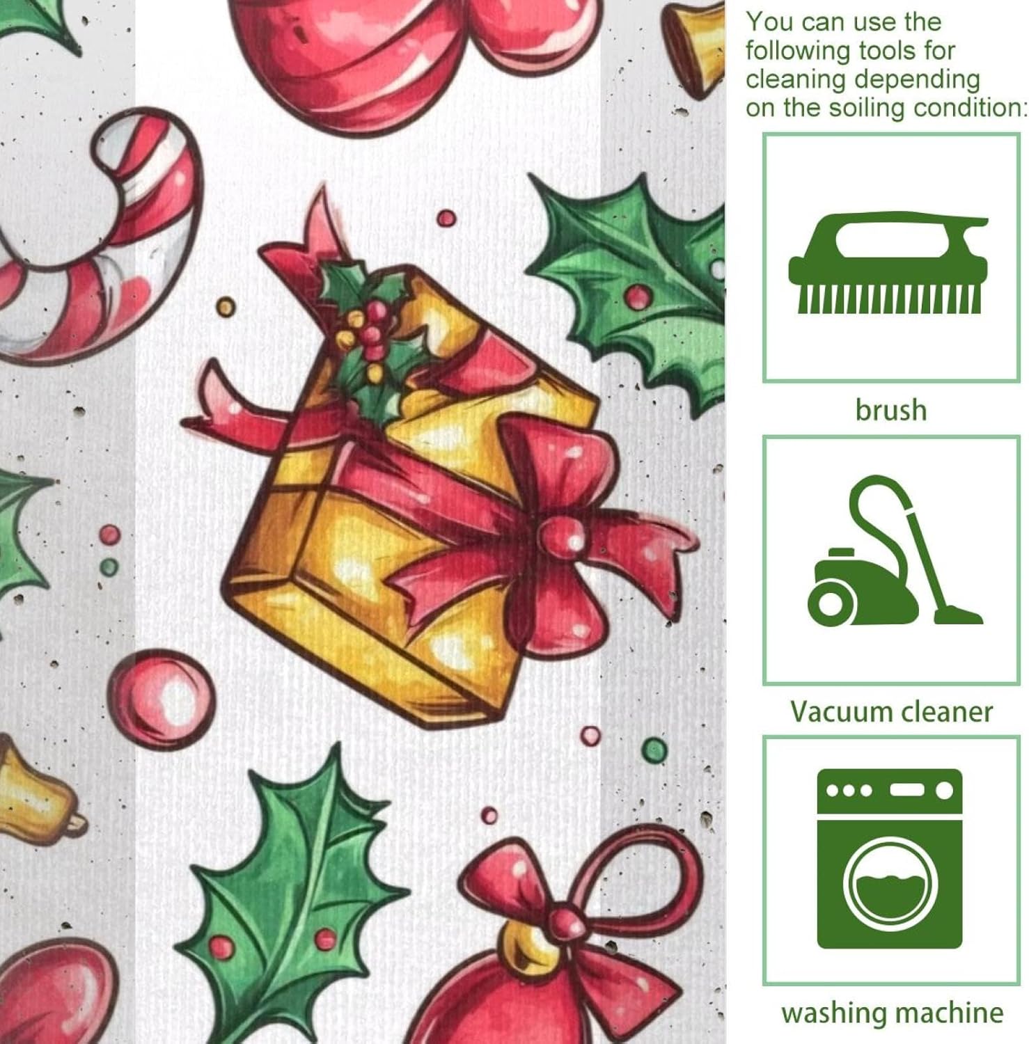 Kitchen Rugs Set of 2, Christmas Decor Leaves Cane Bells Kitchen Mats for Floor Washable, Kitchen Floor Runner Mat Cushioned Anti Fatigue