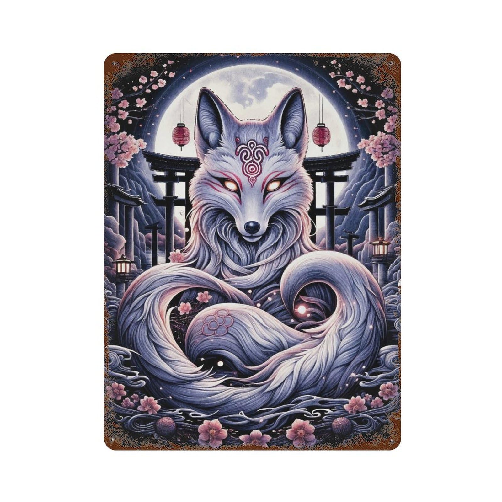 Kitsune Spirit Wolf Decorative Tin Sign 15.7"x11.8", Old School Wall Decor for Garage, Pub Or Kitchen