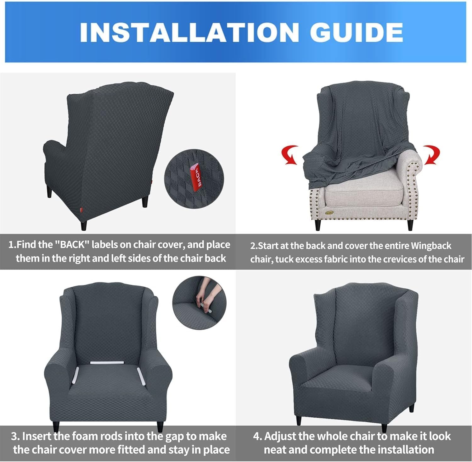 Wingback Chair Slipcover, Stretch Sofa Cover,with Elastic Bottom, Spandex Jacquard Fabric Small Checks (E.)