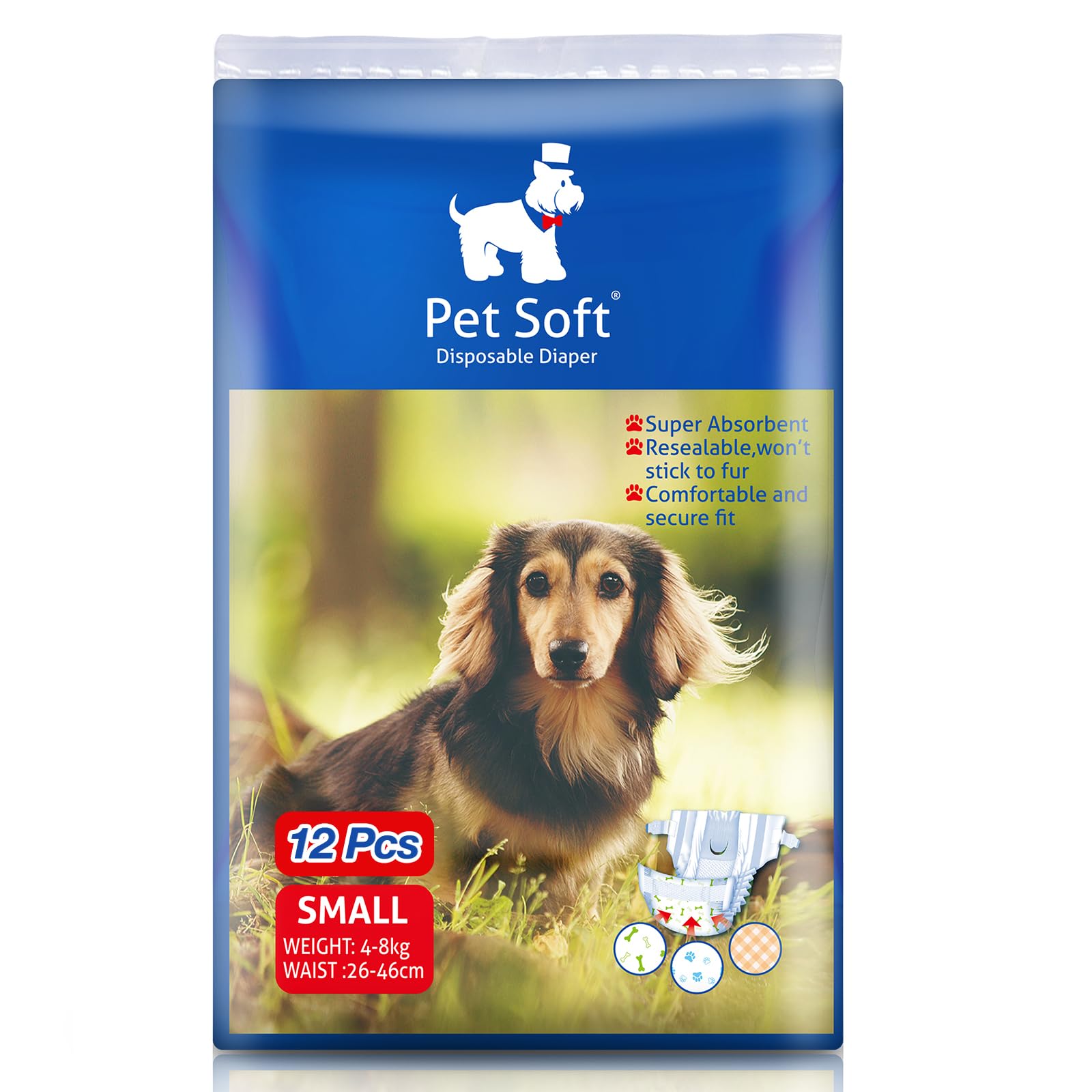 Pet Soft Dog Diapers Female - Disposable Puppy Diapers, Cat Diaper 12pcs Small
