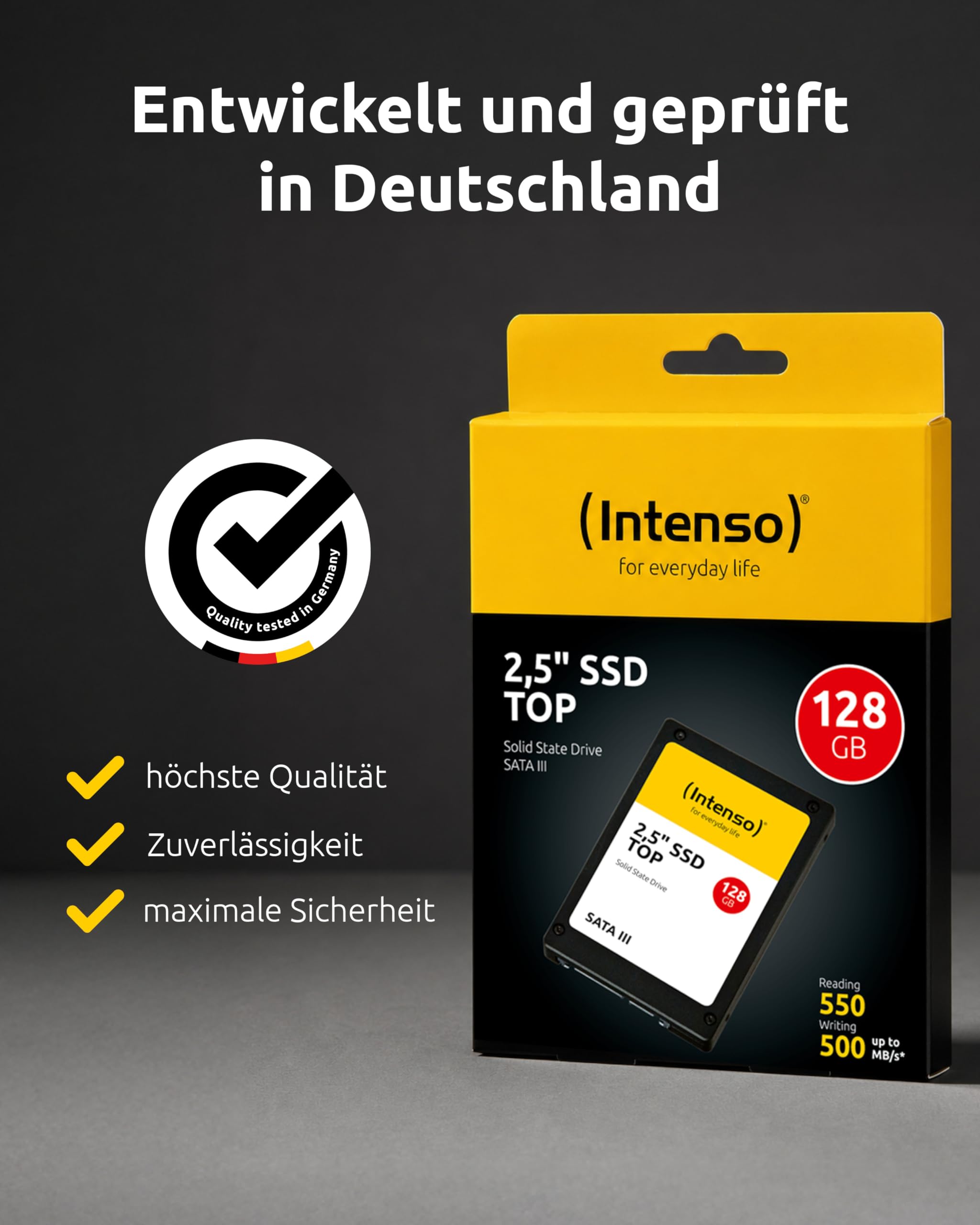 Intenso 2,5" SSD SATA III Top Pack (2 × 128 GB) - SSD veloce e antiurto per PC e notebook, fino a 550 MB/s in lettura, 500 MB/s in scrittura, confezione da 2, nero