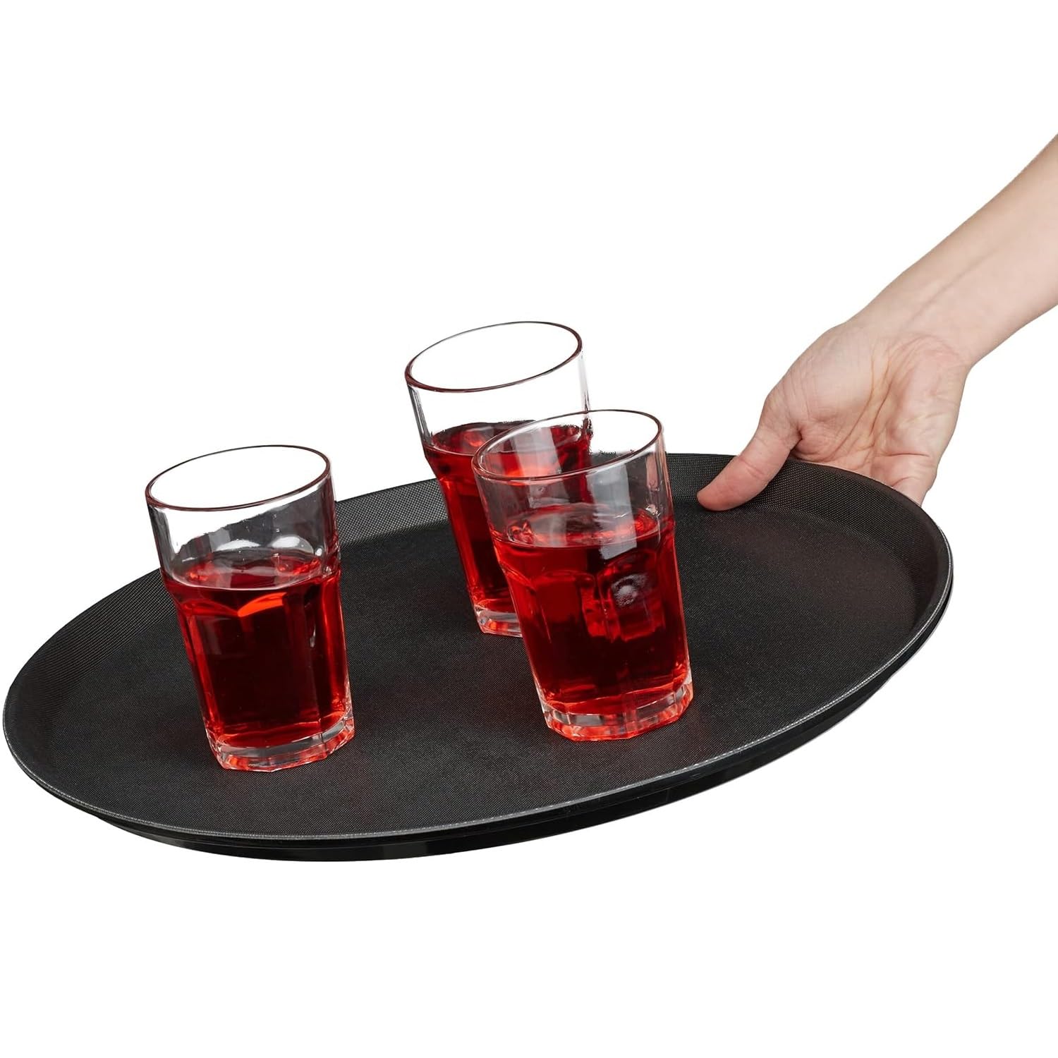 Set de Bandejas para Servir Camareros, Bar, Gastro, Redondas 40cm Ø, Gastronomía, Tabla Servir, Revestimiento Antideslizante Borde Alto (6X Color Negro)
