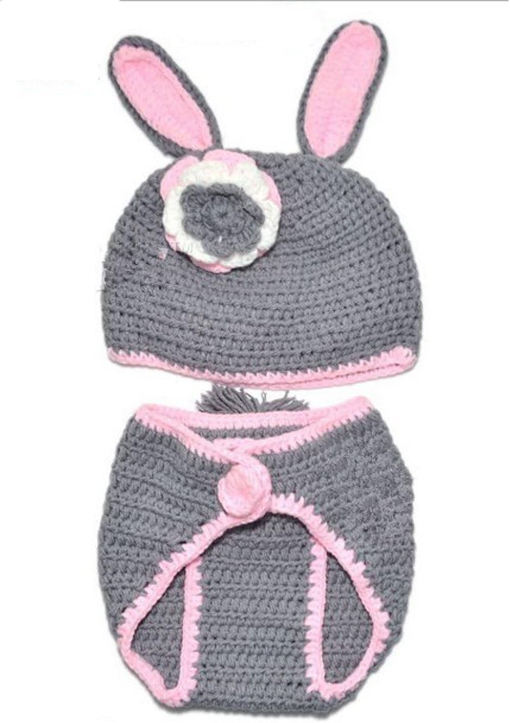 Crochet Rabbit Hat Beanies Diaper Cover Set Outfit Baby Boy Girl Newborn Photography Props Grey