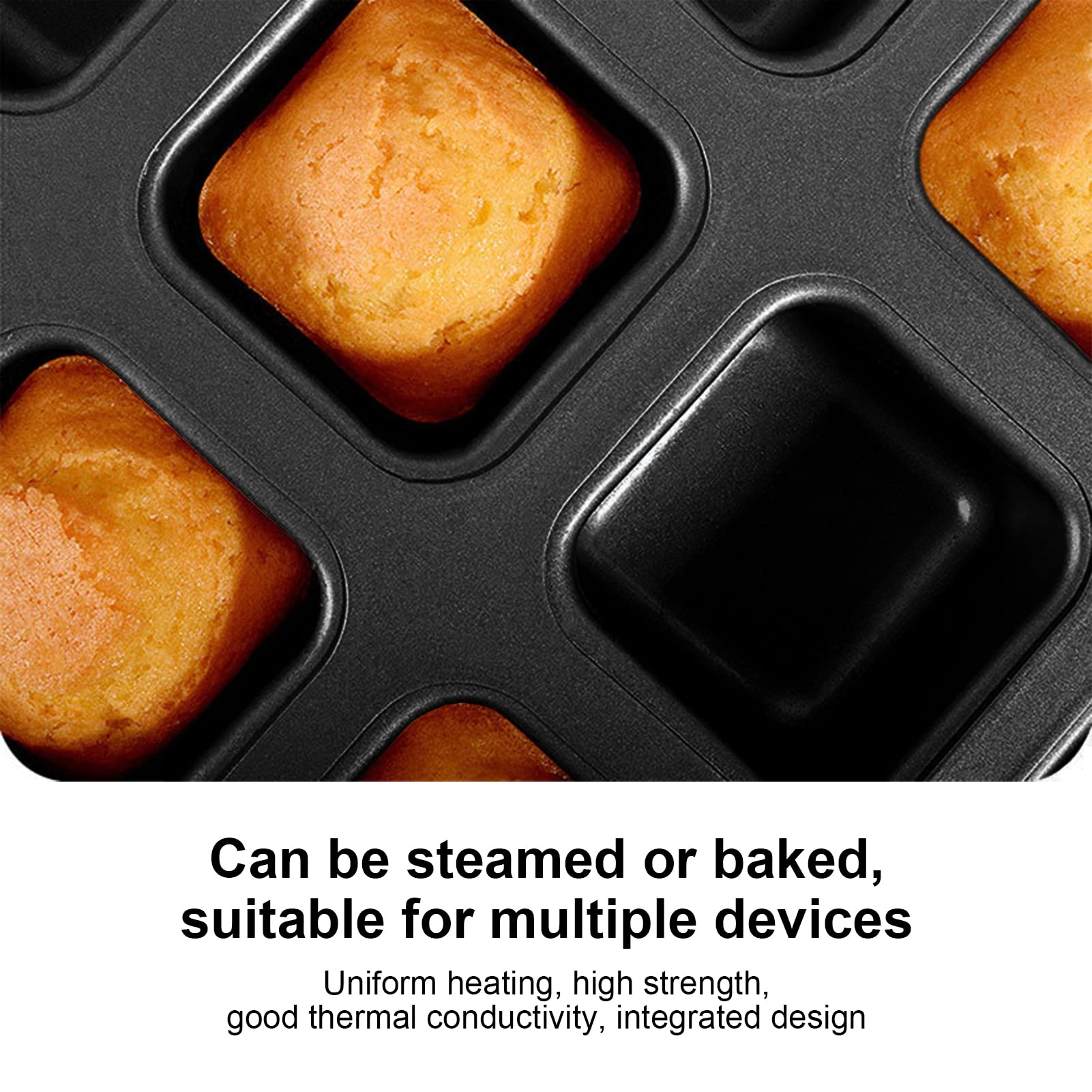 Brownie Pan with Dividers, Loaf Pan Brownie Cake Pans 12 Cavity Carbon Steel Muffin Bakeware Cupcake Bread Divider Mold(Black)