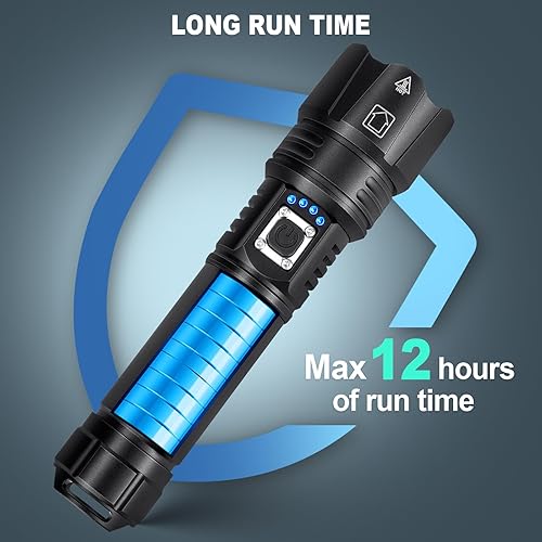 Vista 3 de Linternas recargables de alto lúmenes, 990,000 lúmenes más brillante, 5 modos de linterna LED súper brillante, 12 horas de funcionamiento, linternas