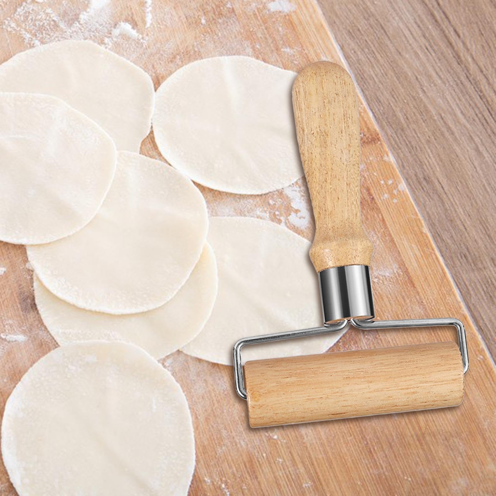 Rodillo Manual para con Mango Ergonómico Roller de Acero Inoxidable y Madera Herramienta Antiadherente para Fondant Accesorio de Cocina Adecuado, 4 Piezas