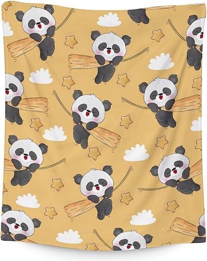 Panda Blanket Gifts - 40"x50" Cute Throw Blanket for Kids, Adults - Yellow Soft Fuzzy Blankets for Couch & Sofa