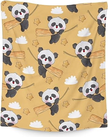 Panda Blanket Gifts - 40"x50" Cute Throw Blanket for Kids, Adults - Yellow Soft Fuzzy Blankets for Couch & Sofa
