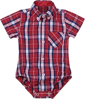 Baby Body Kurzarm Kariert | Trachtenhemd Strampler | Für 3-24 Monate | Unisex