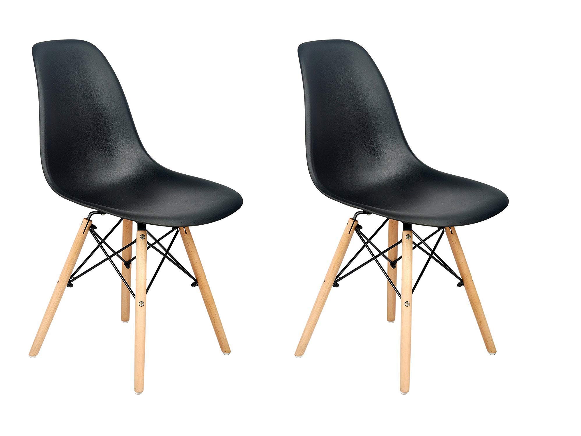 SEAT CHACHA Modern Style Shell Lounge Cloud Armless Side Plastic Chair (Black, Set of 2) for Dining, Living Room